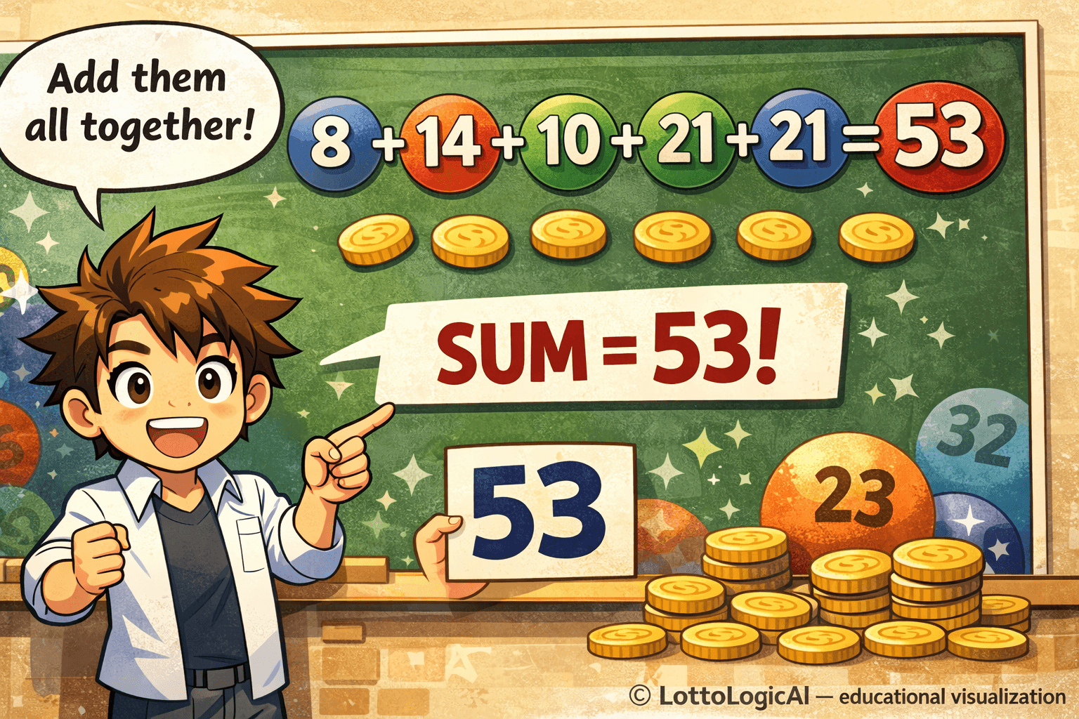Adding numbers to calculate lottery sum