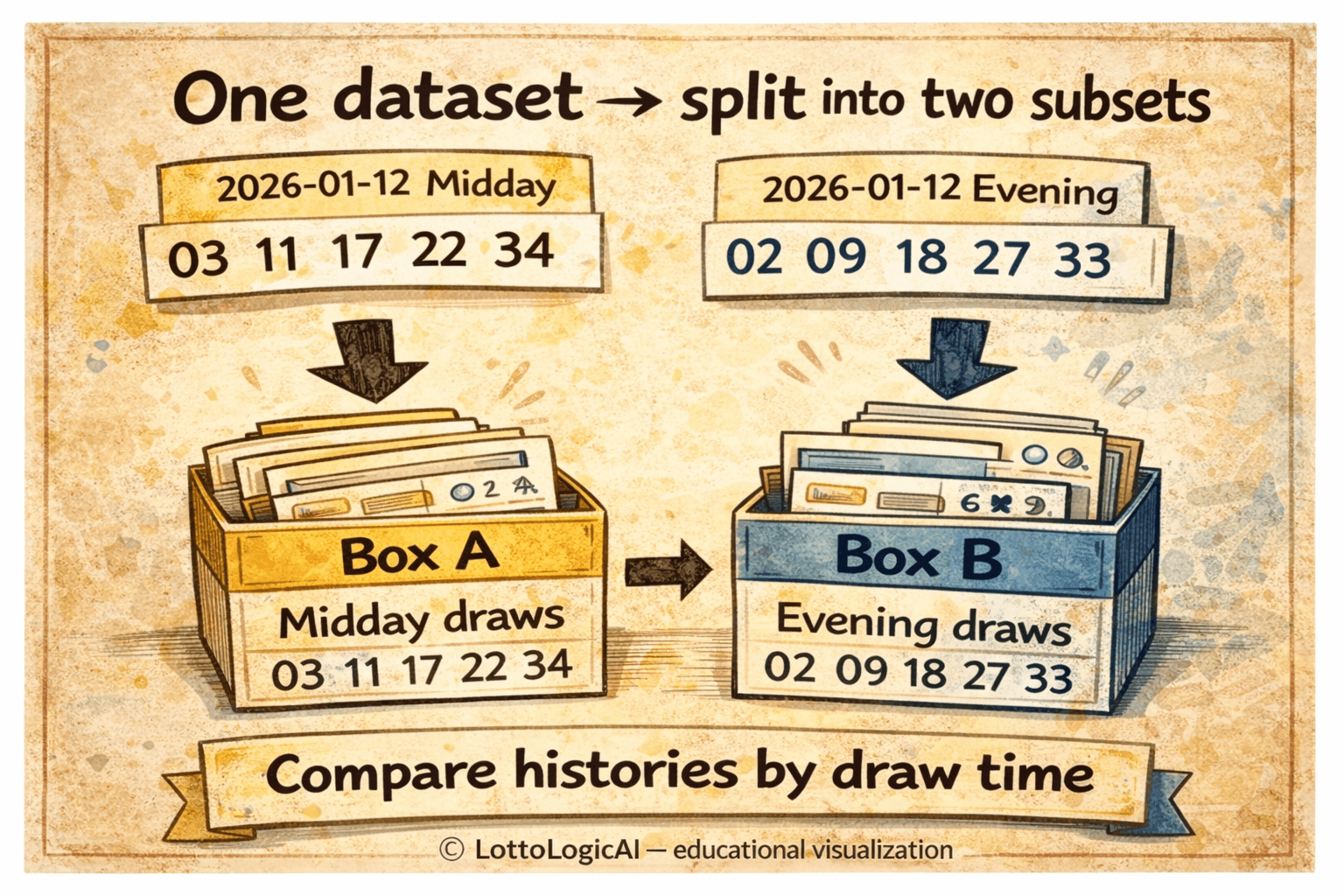 One dataset split into midday and evening subsets