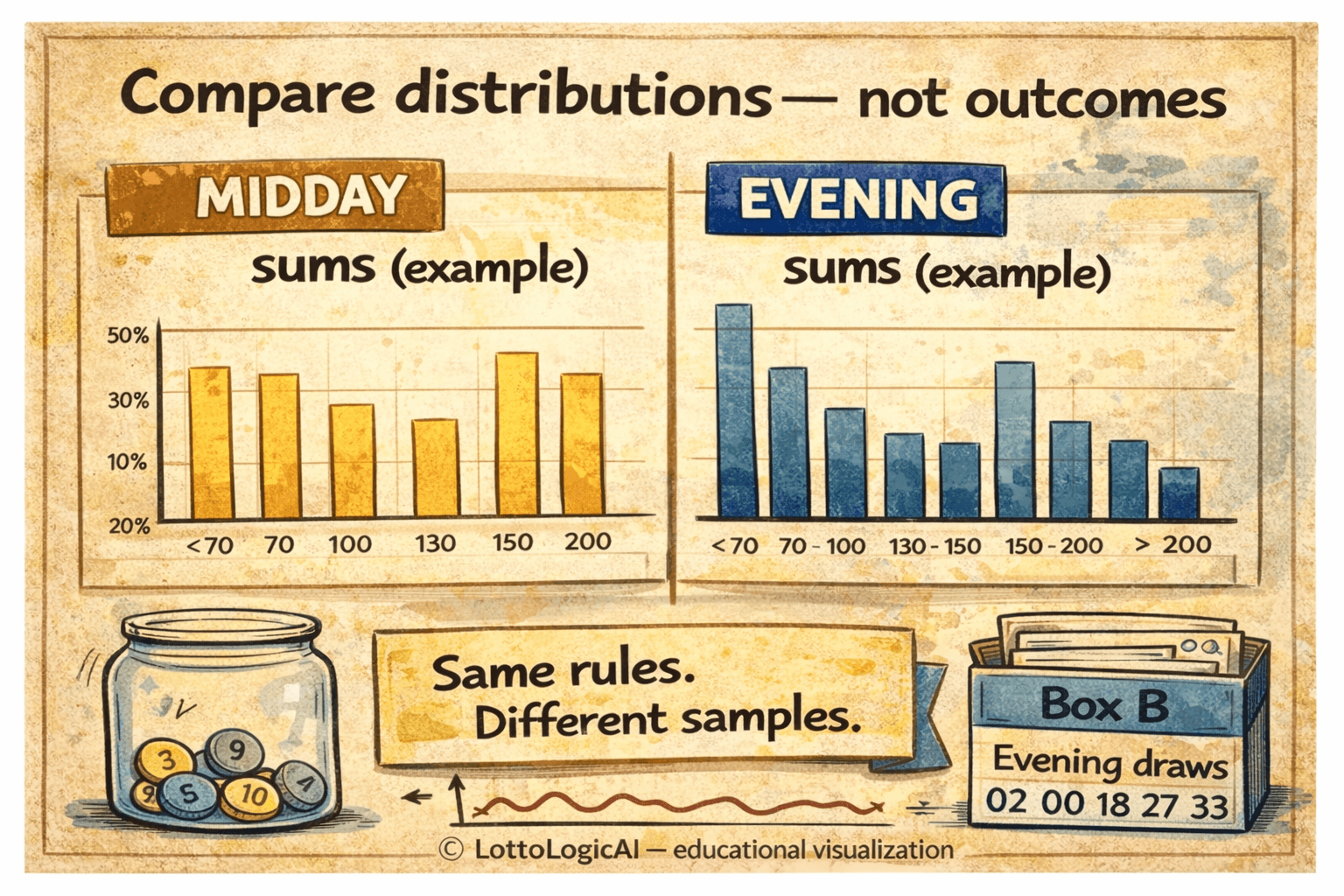 Comparing distributions between midday and evening
